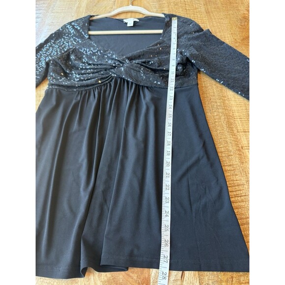 Boston Proper Women's Black Sequin Evening Blouse V Neck 3/4 Sleeve Flowy Medium - Picture 9 of 10